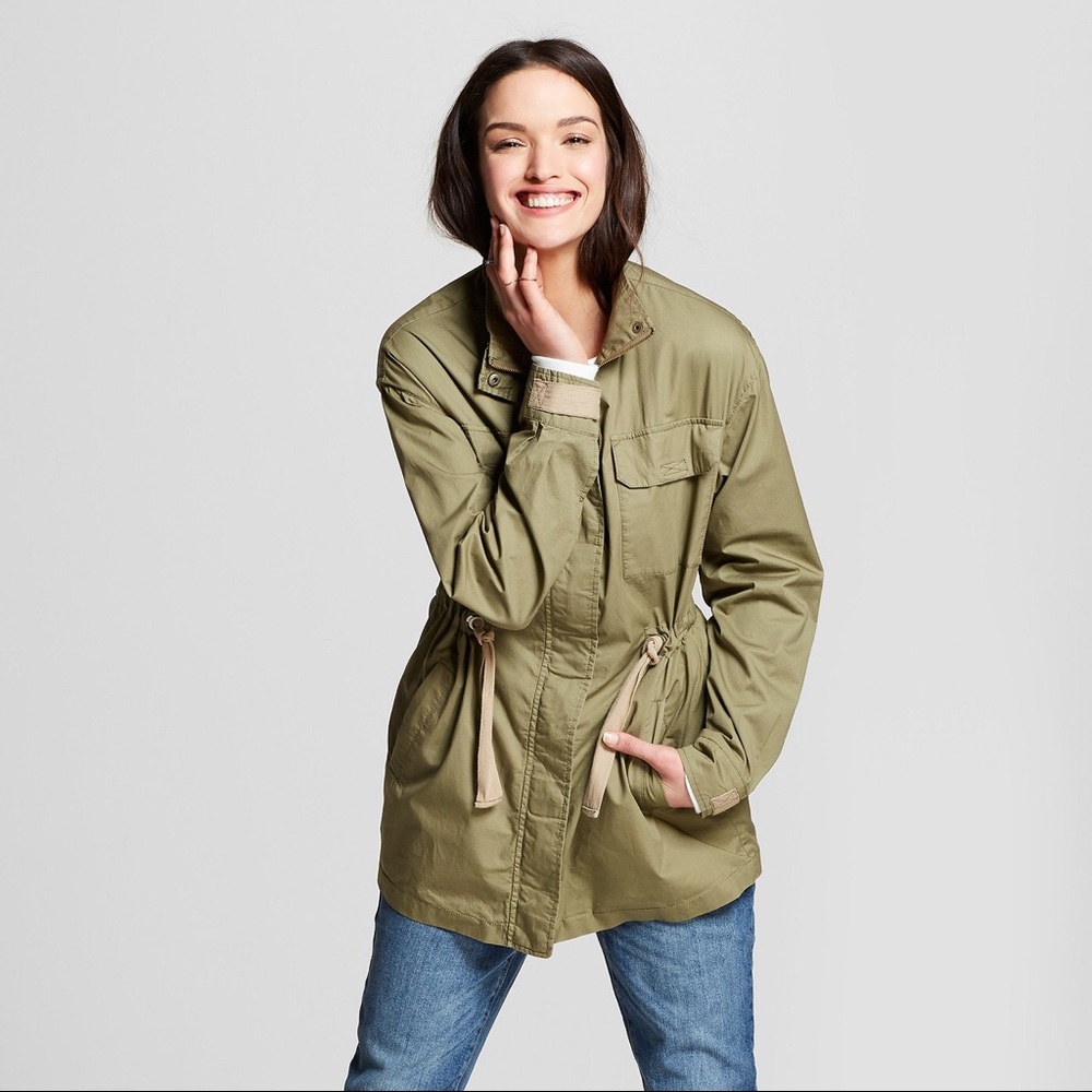 Army green jacket.